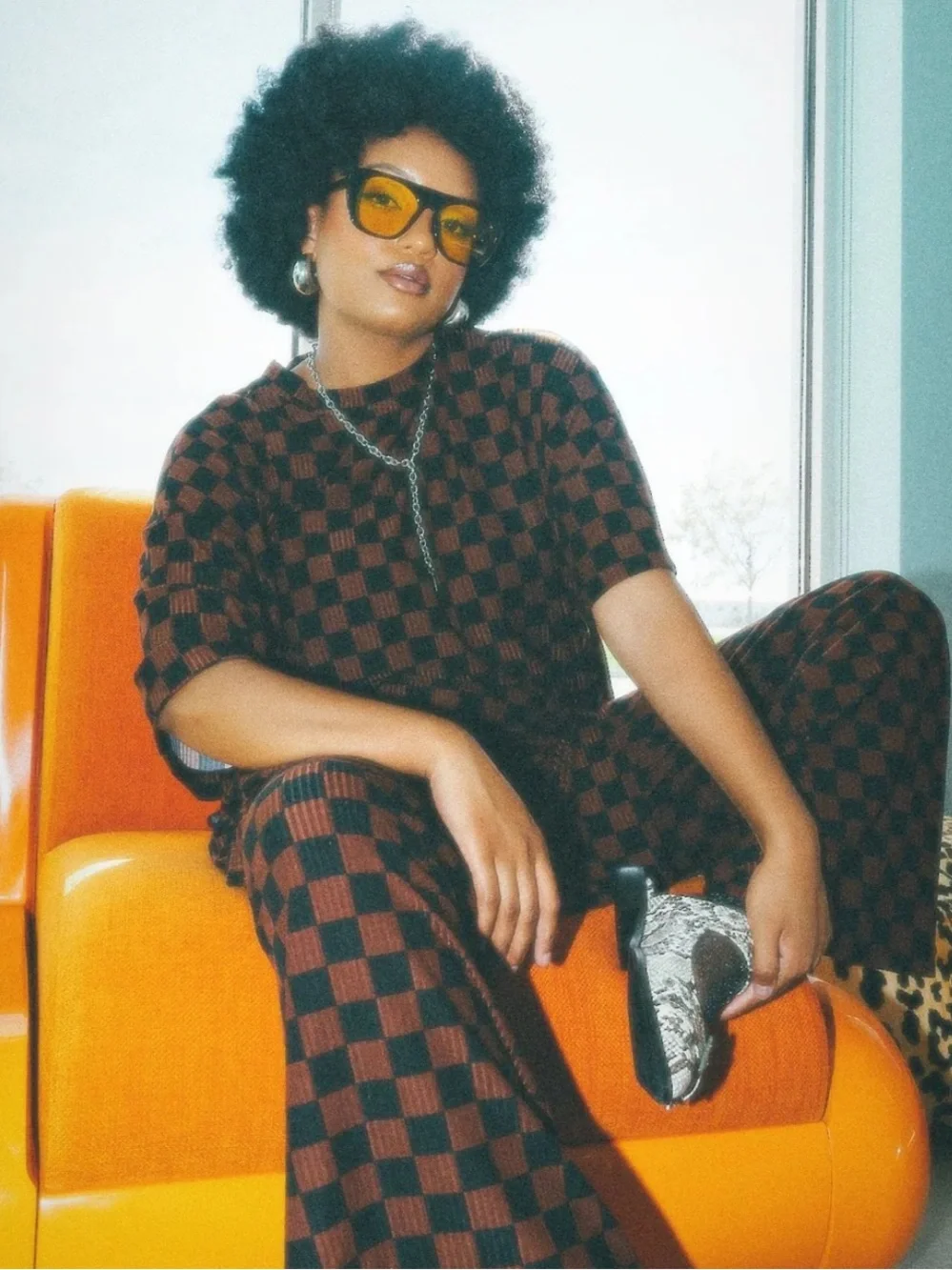 Checkerboard Lounge Set - Black & Brown Relaxed Top and Pants. Dressed in LaLa - Picture 2 of 3